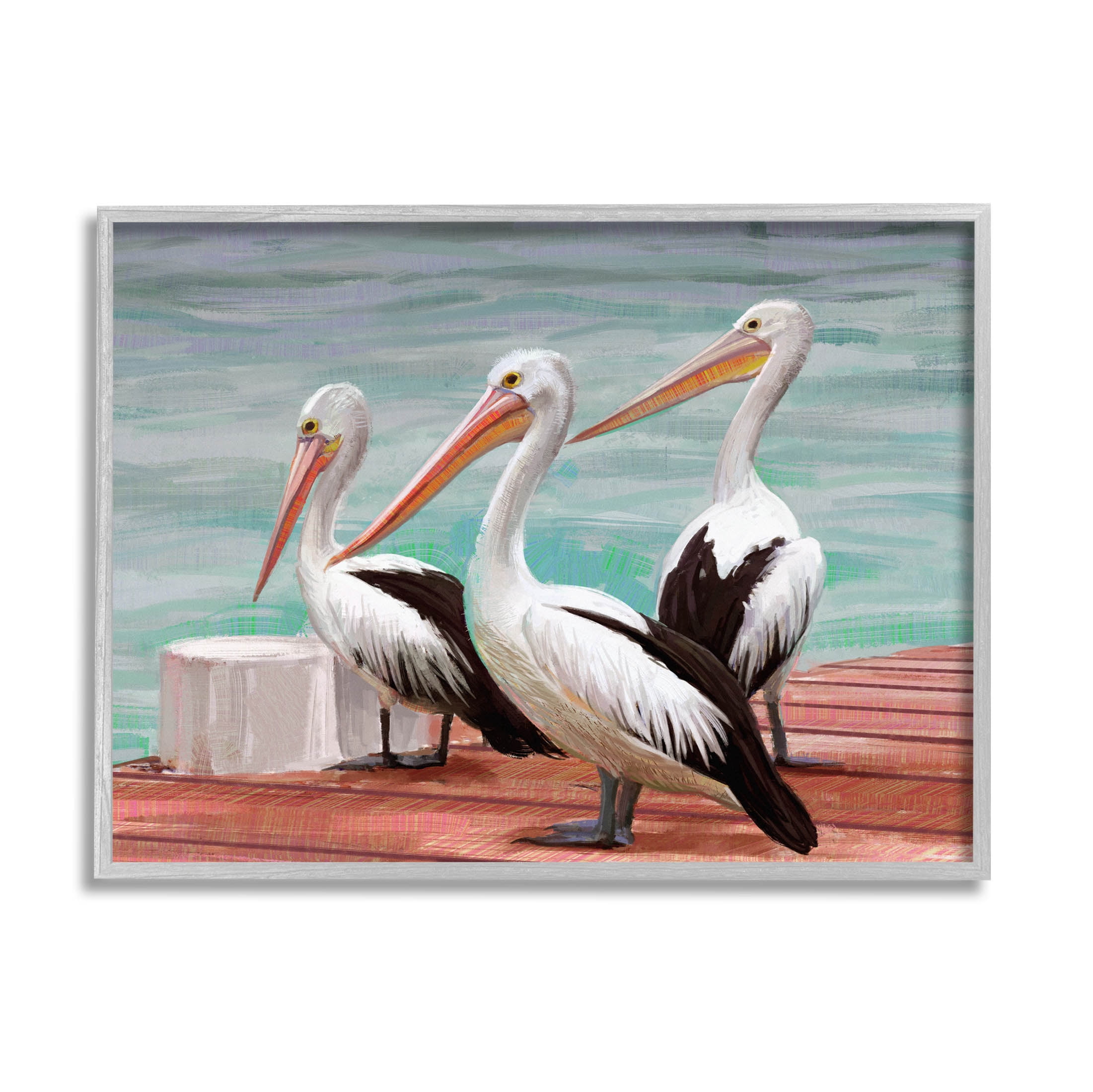 Stupell Industries Pelican Trio Port Dock Graphic Art Gray Framed Art Print Wall Art, Design by Ziwei Li