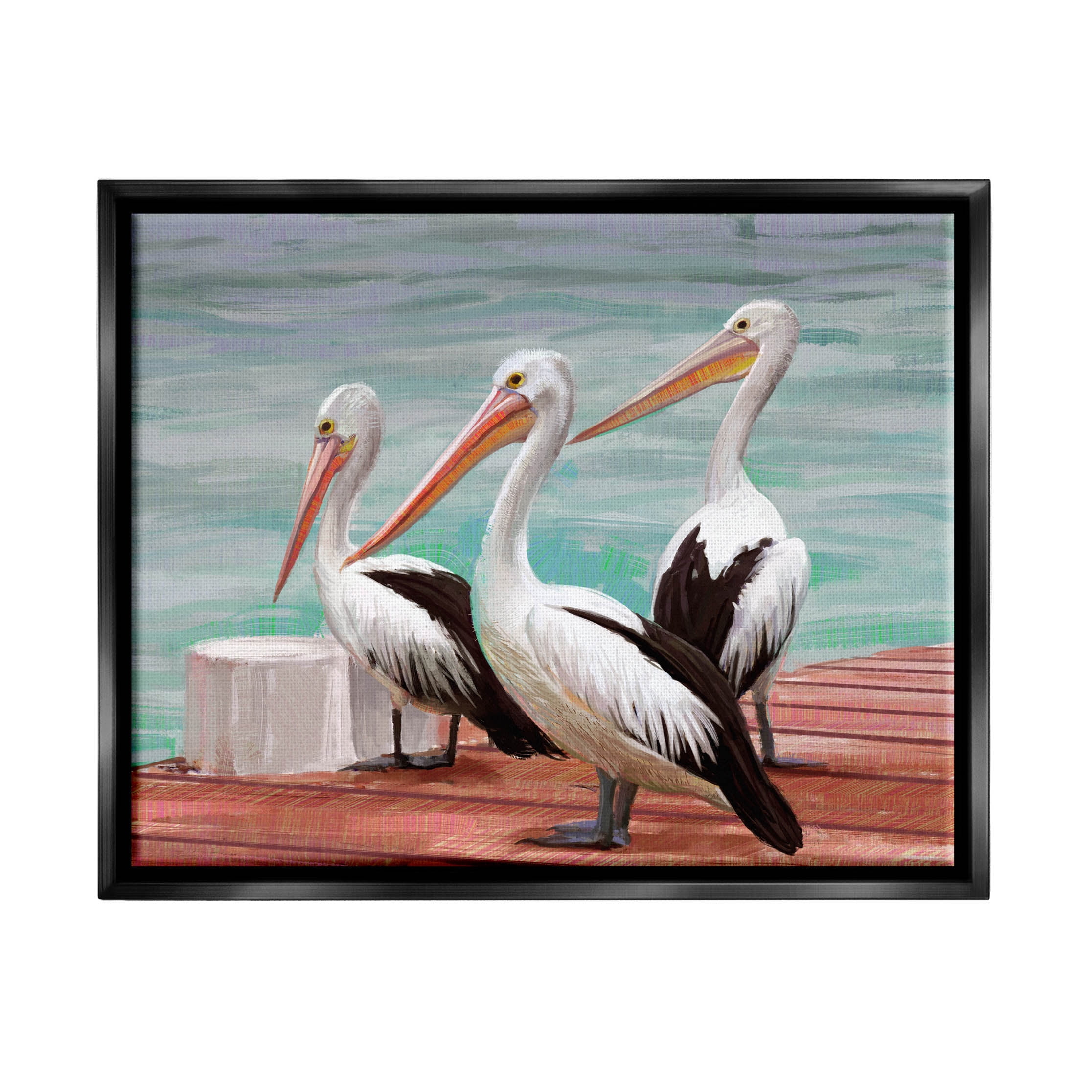 Stupell Industries Pelican Trio Port Dock Graphic Art Jet Black Floating Framed Canvas Print Wall Art, Design by Ziwei Li