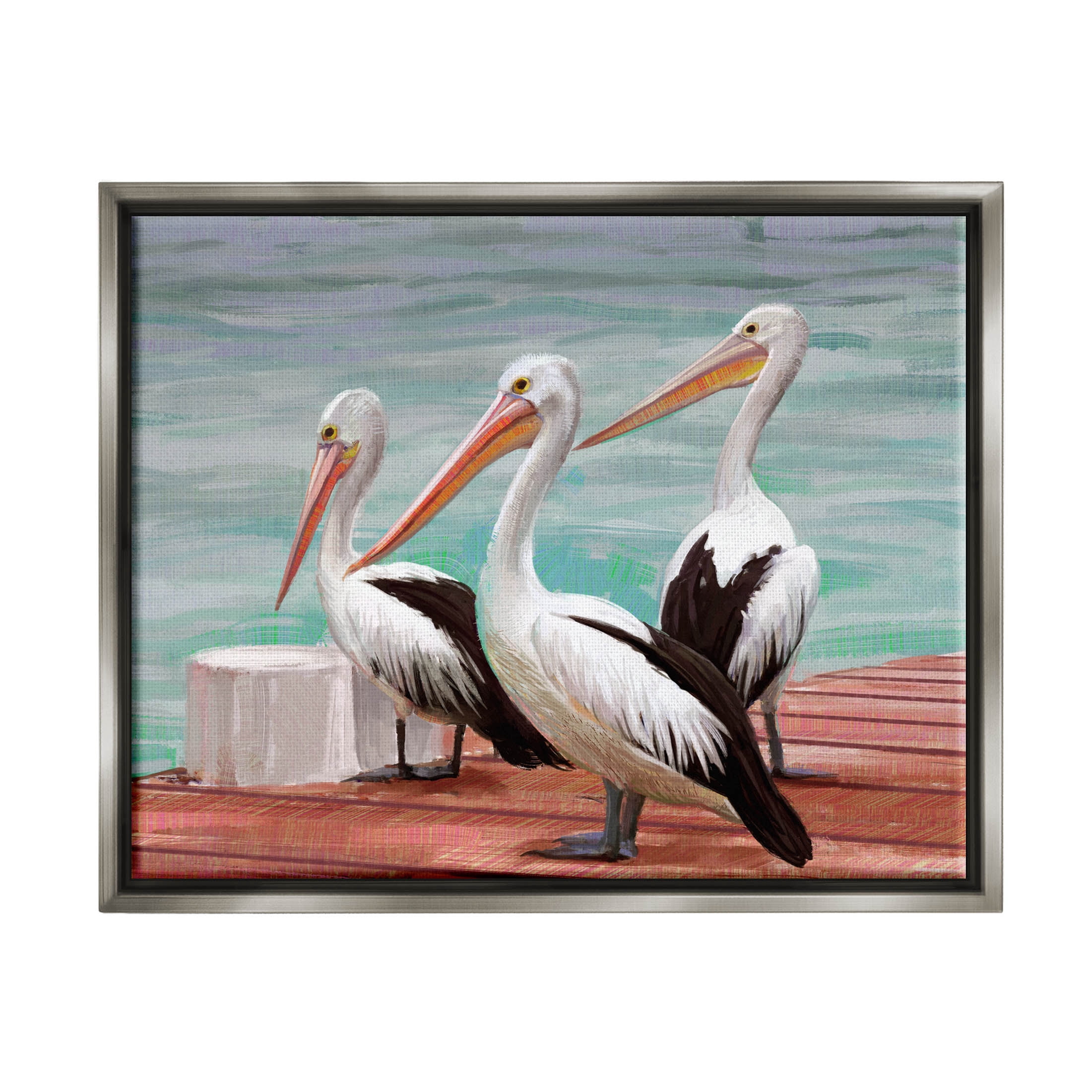 Stupell Industries Pelican Trio Port Dock Graphic Art Luster Gray Floating Framed Canvas Print Wall Art, Design by Ziwei Li