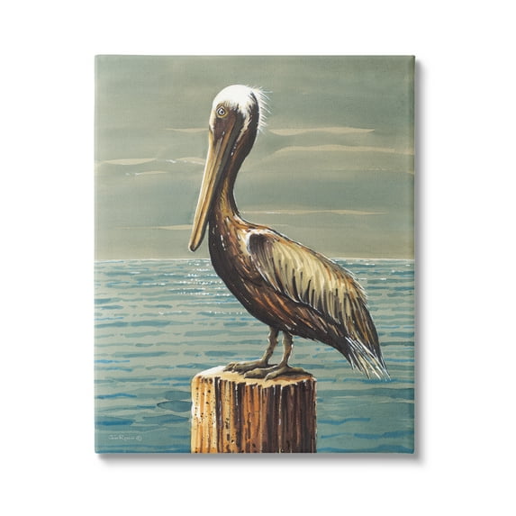 Stupell Industries Pelican and Cloudy Seascape Animals & Insects Painting Gallery Wrapped Canvas Art Print Wall Art, 24 x 30
