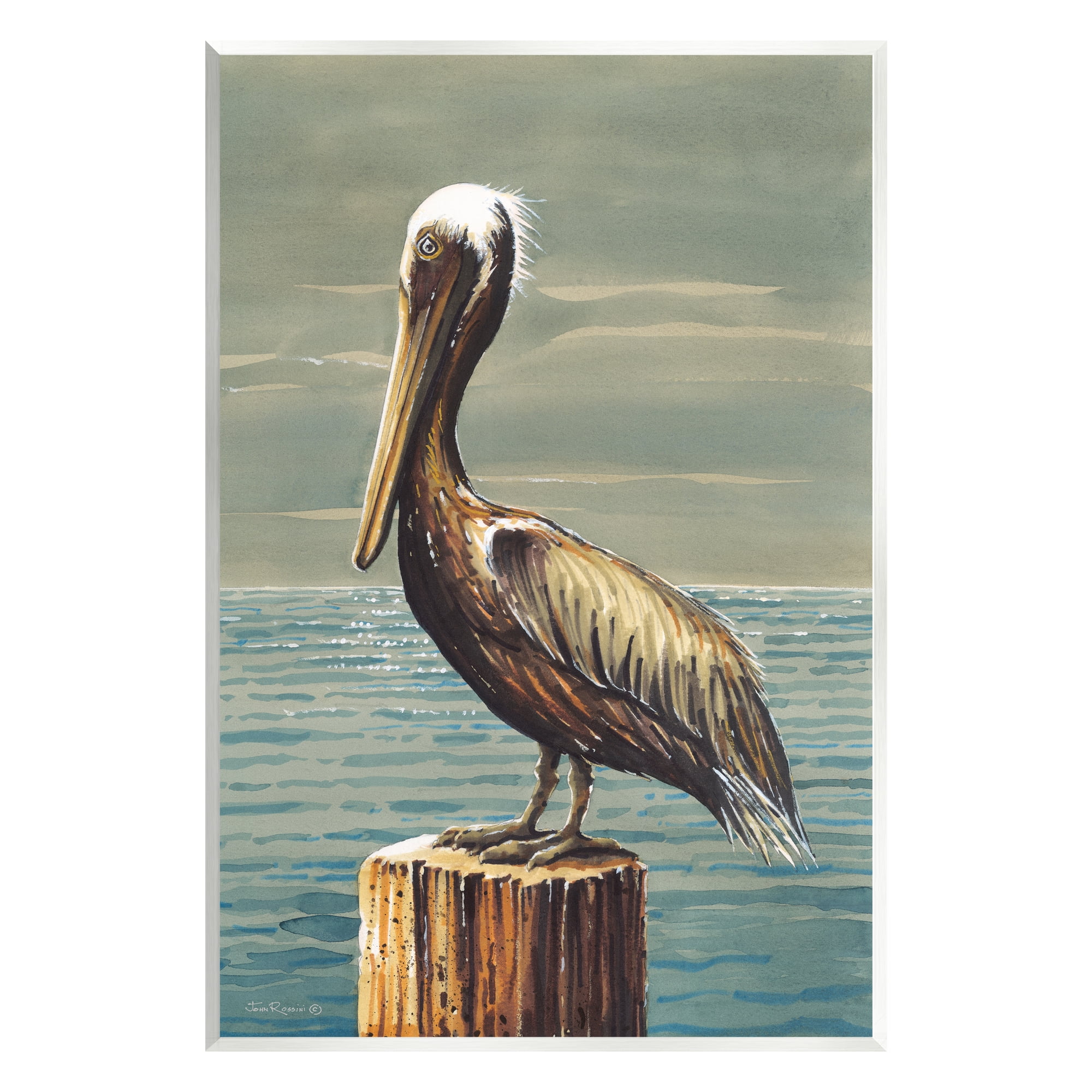 Stupell Industries Pelican and Cloudy Seascape Animals & Insects Painting Unframed Art Print Wall Art, 10 x 15