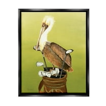 Stupell Industries Pelican on Golf Clubs Animals & Insects Painting Black Floater Framed Canvas Art Print Wall Art, 17 x 21