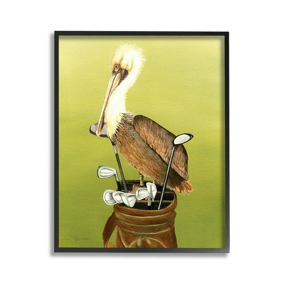 Stupell Industries Pelican on Golf Clubs Animals & Insects Painting Black Framed Art Print Wall Art, 11 x 14