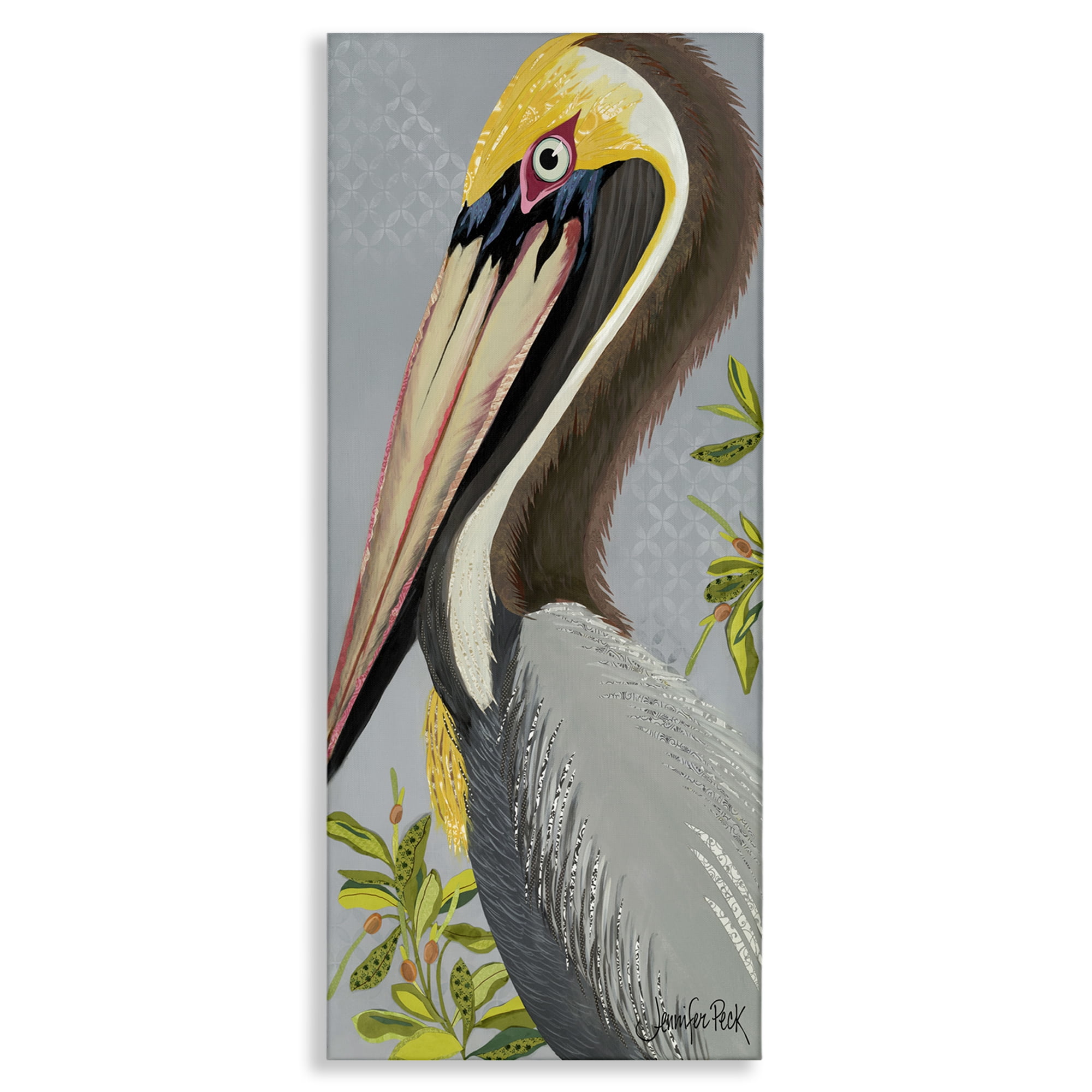 Stupell Industries Pelican on Grey Animals & Insects Painting Gallery Wrapped Canvas Art Print Wall Art, 20 x 48