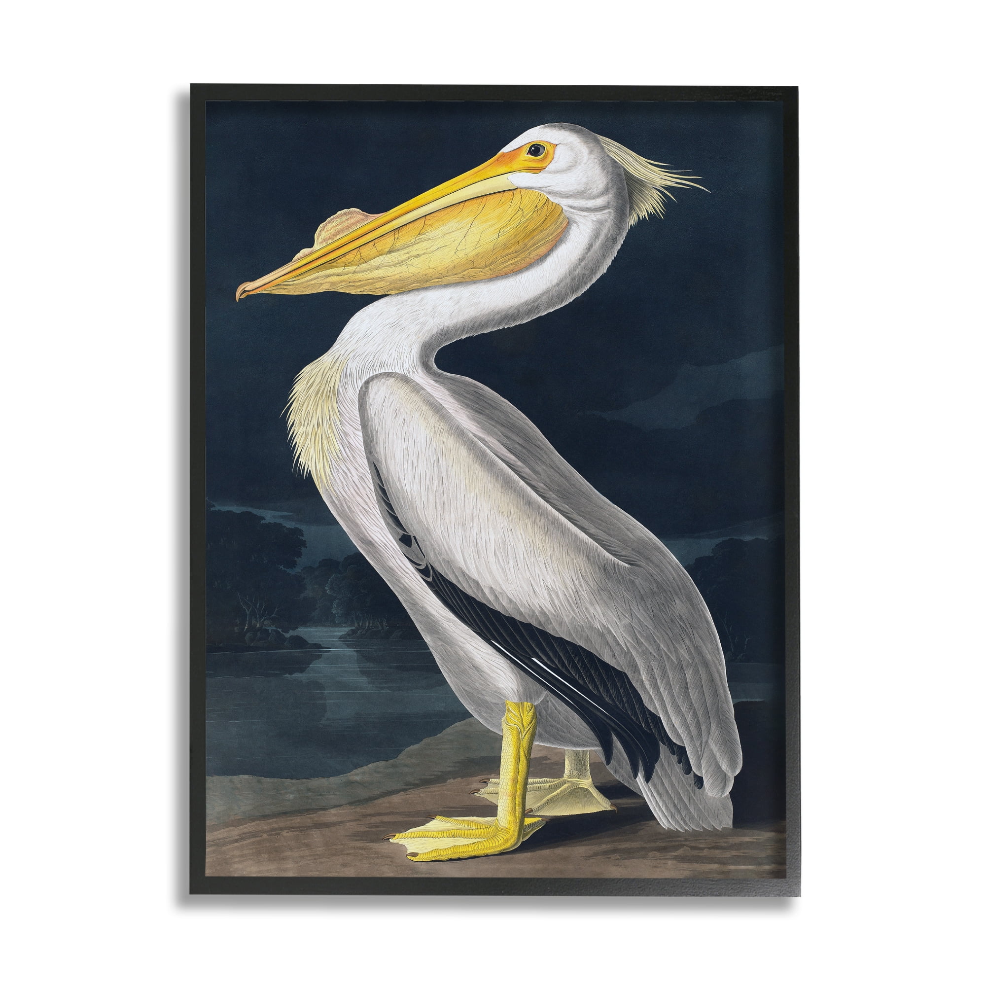 Stupell Industries Pelican on Night Shore Animals & Insects Painting Black Framed Art Print Wall Art, 24 x 30