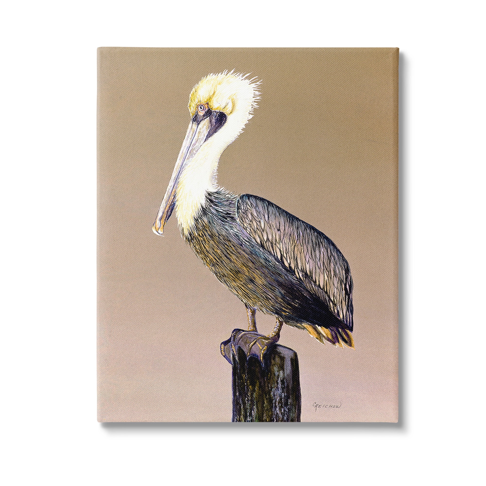 Stupell Industries Pelican on Perch Animals & Insects Painting Gallery Wrapped Canvas Art Print Wall Art, 24 x 30