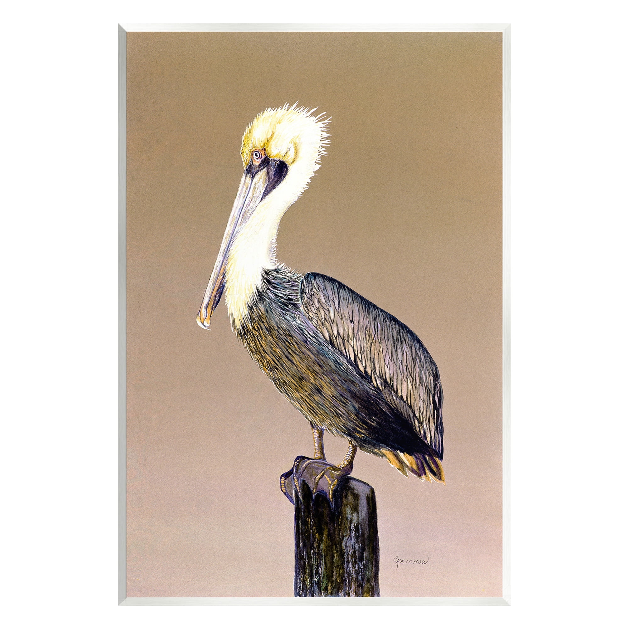 Stupell Industries Pelican on Perch Animals & Insects Painting Unframed Art Print Wall Art, 10 x 15