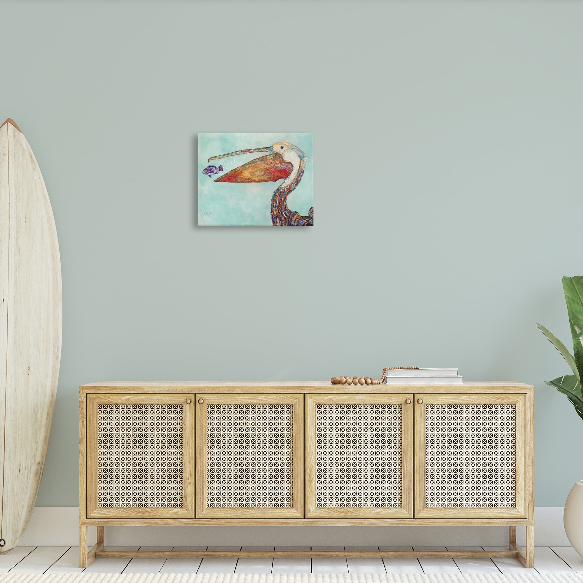 Colorful Pelican and Fish Canvas Wall Art, 17 x 21