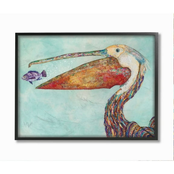 Stupell Industries Pelican's Lost Supper Fish and Patterned Feathers Framed Wall Art Design by Lisa Morales, 24" x 30", Black Framed