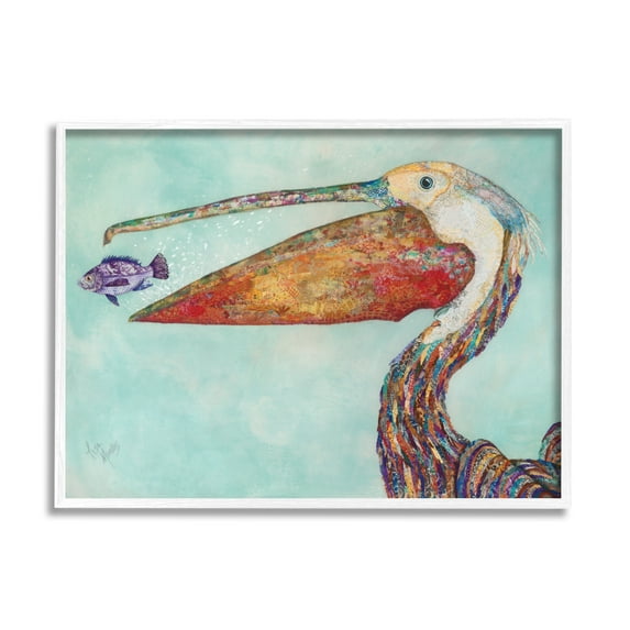 Stupell Industries Pelican's Lost Supper Fish and Patterned Feathers Graphic Art Framed Art Print Wall Art, 20x16, By Lisa Morales