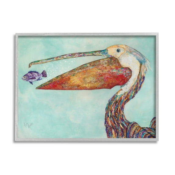 Stupell Industries Pelican's Lost Supper Fish and Patterned Feathers Graphic Art Framed Art Print Wall Art, 30x24, By Lisa Morales