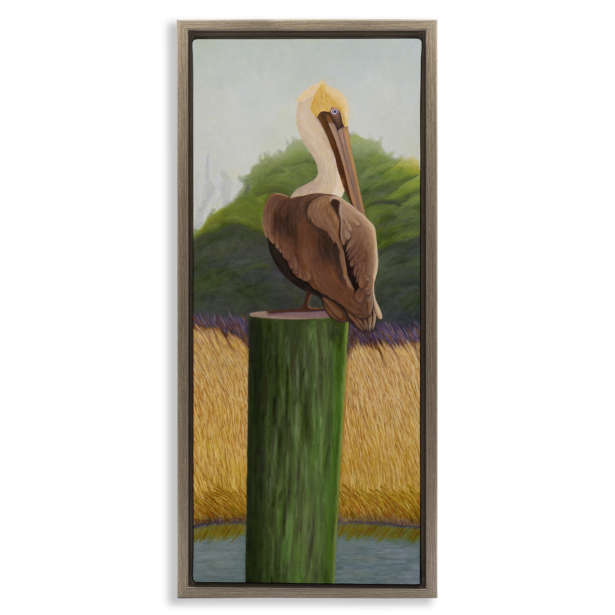 Stupell Industries Pelican with Blue Eyes Brown Framed Floater Canvas Wall Art, design by Barbara Fallenbaum