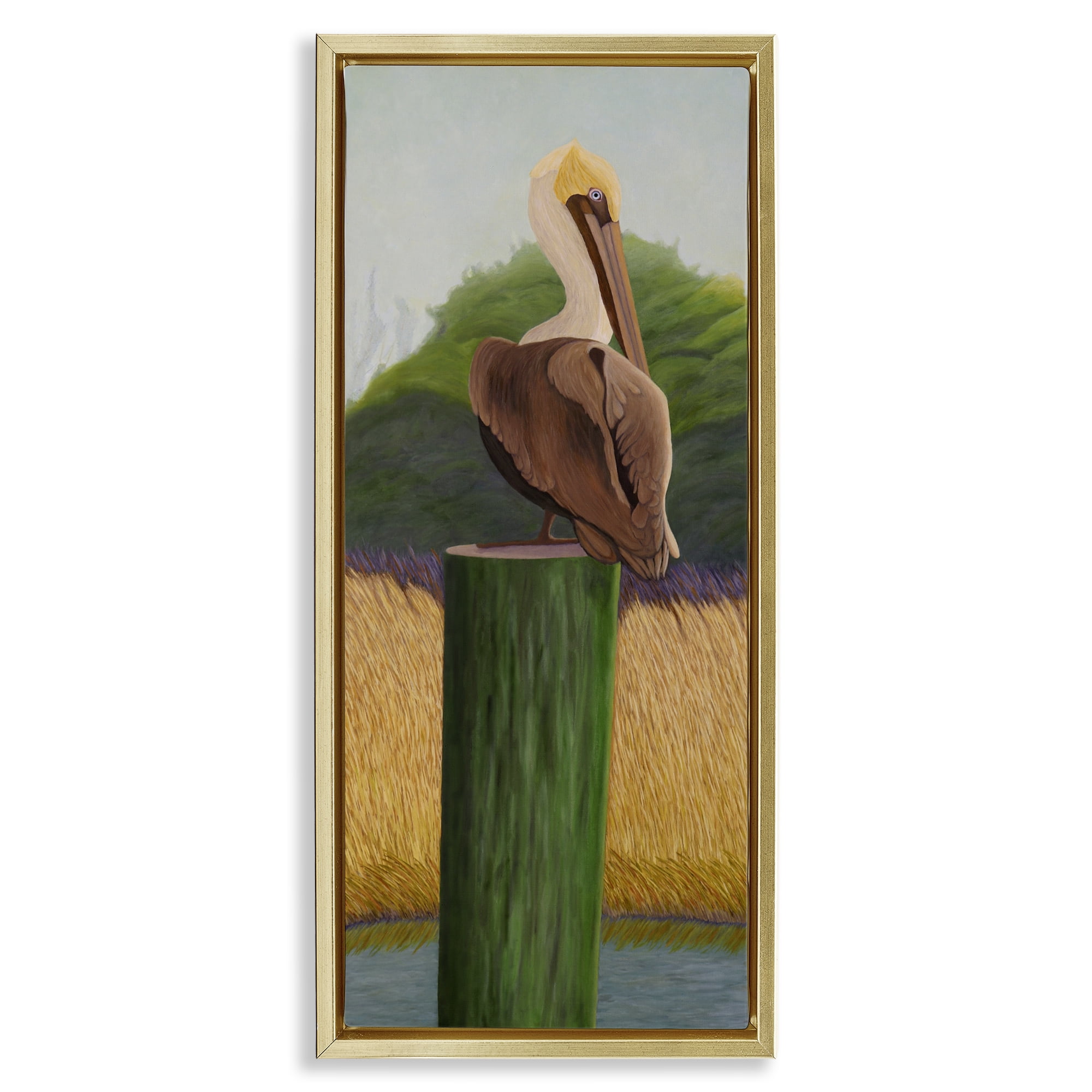 Stupell Industries Pelican with Blue Eyes Gold Framed Floater Canvas Wall Art, design by Barbara Fallenbaum