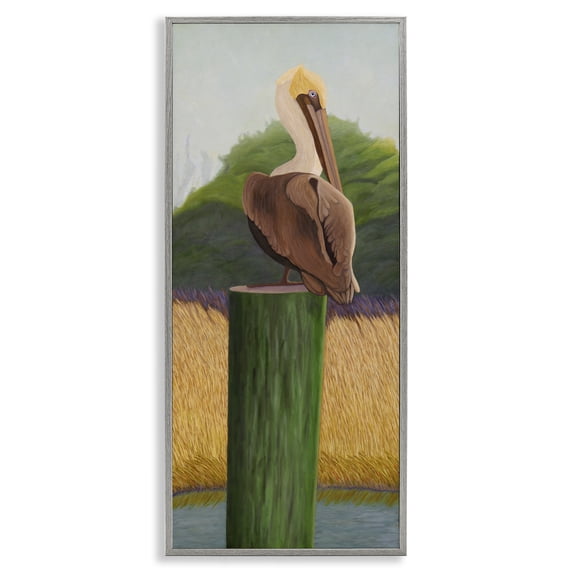 Stupell Industries Cottage Pelican with Blue Eyes Gray Framed Giclee Art, 10 x 24, by Barbara Fallenbaum