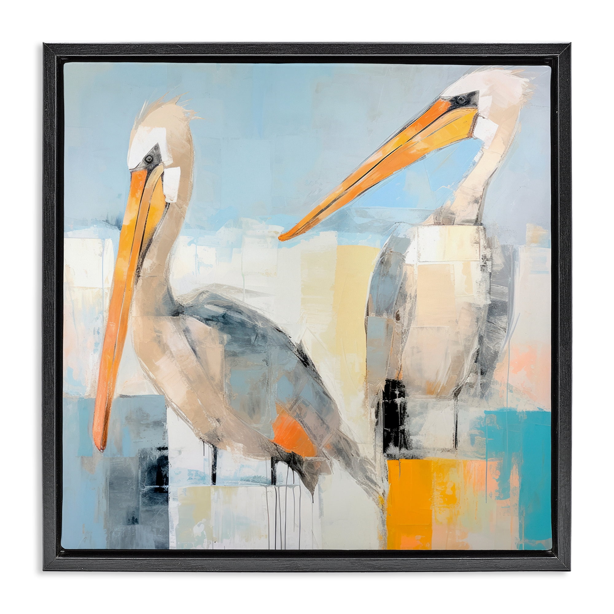 Stupell Industries Pelicans Abstract Pattern Animals & Insects Painting Black Floater Framed Canvas Art Print Wall Art, 25 x 25