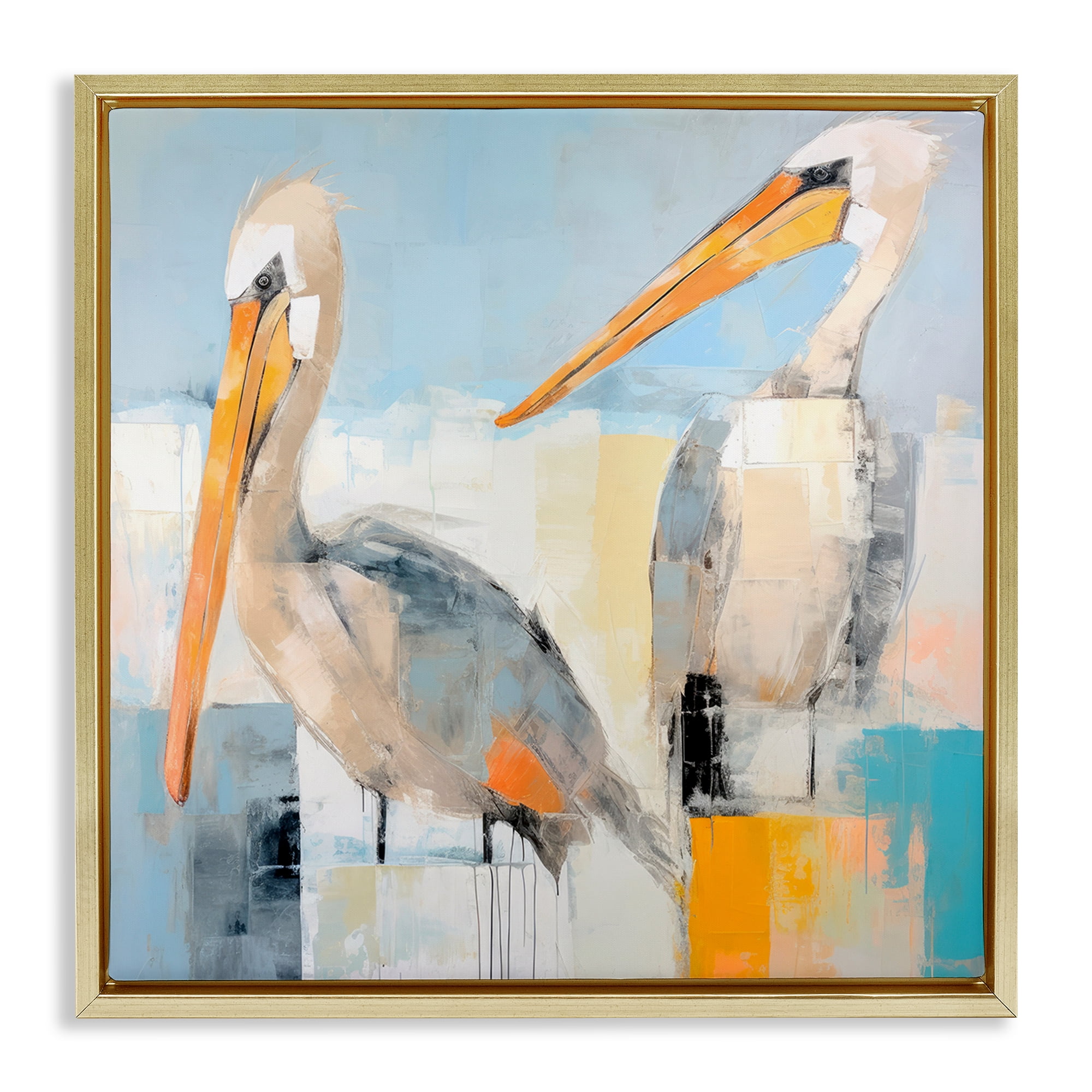Stupell Industries Pelicans Abstract Pattern Animals & Insects Painting Gold Floater Framed Canvas Art Print Wall Art, 25 x 25