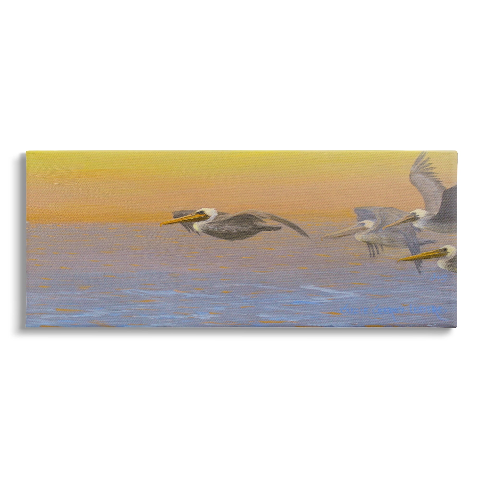 Stupell Industries Pelicans Flying Ocean Sunrise Coastal Painting Gallery Wrapped Canvas Print Wall Art
