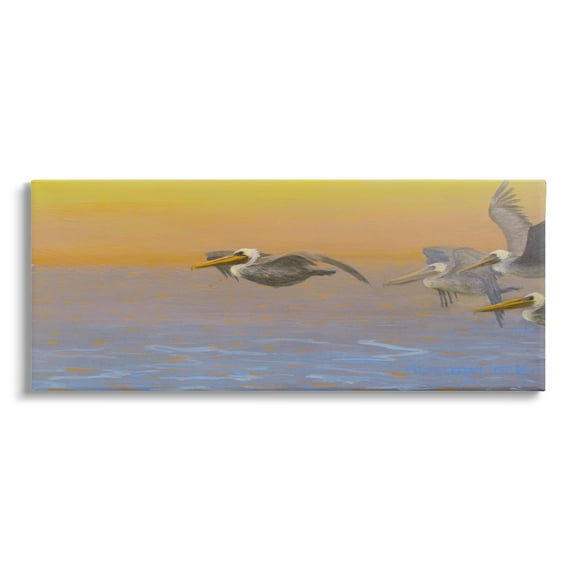 Stupell Industries Pelicans Flying Ocean Sunrise Coastal Painting Gallery Wrapped Canvas Print Wall Art