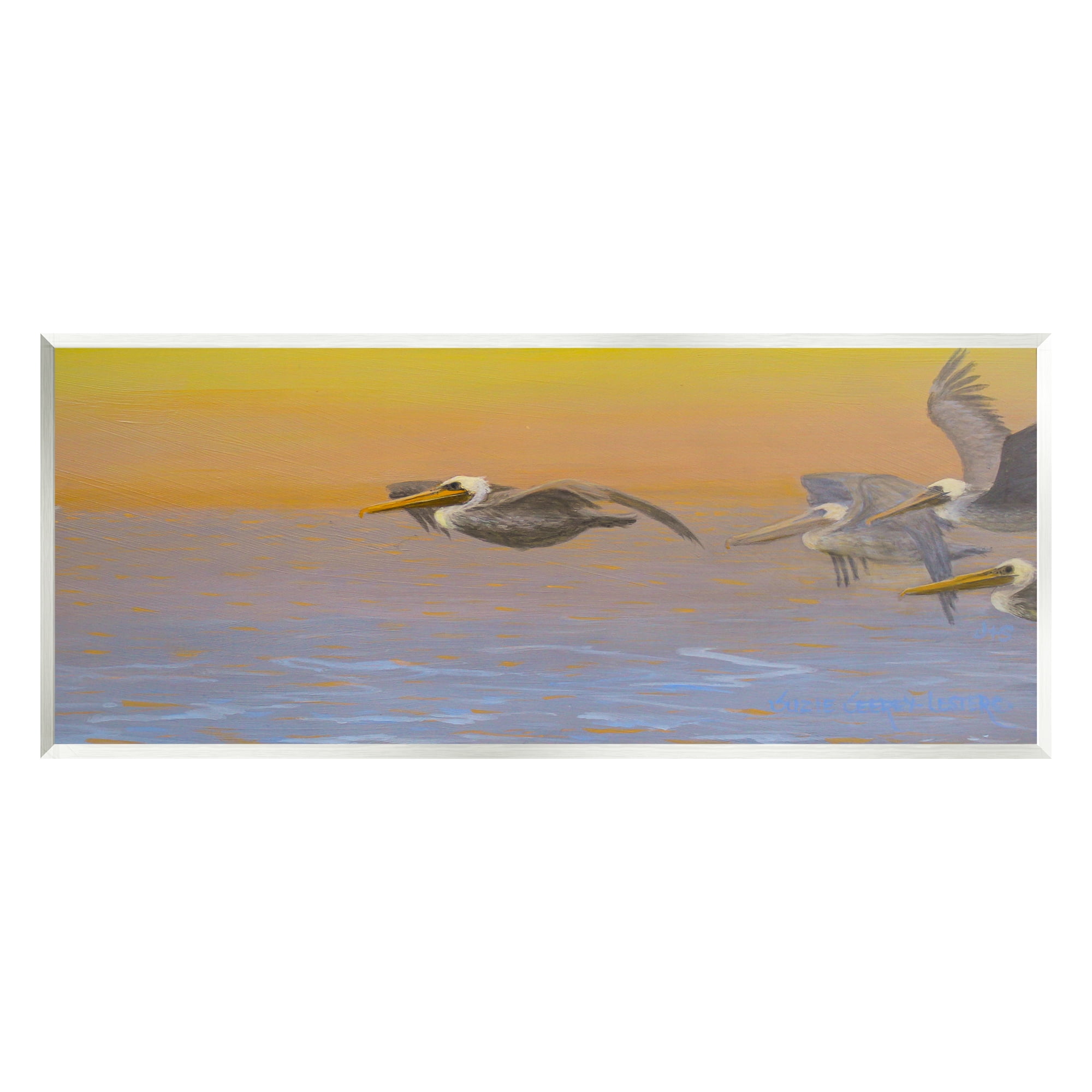 Stupell Industries Pelicans Flying Ocean Sunrise Coastal Painting Unframed Art Print Wall Art