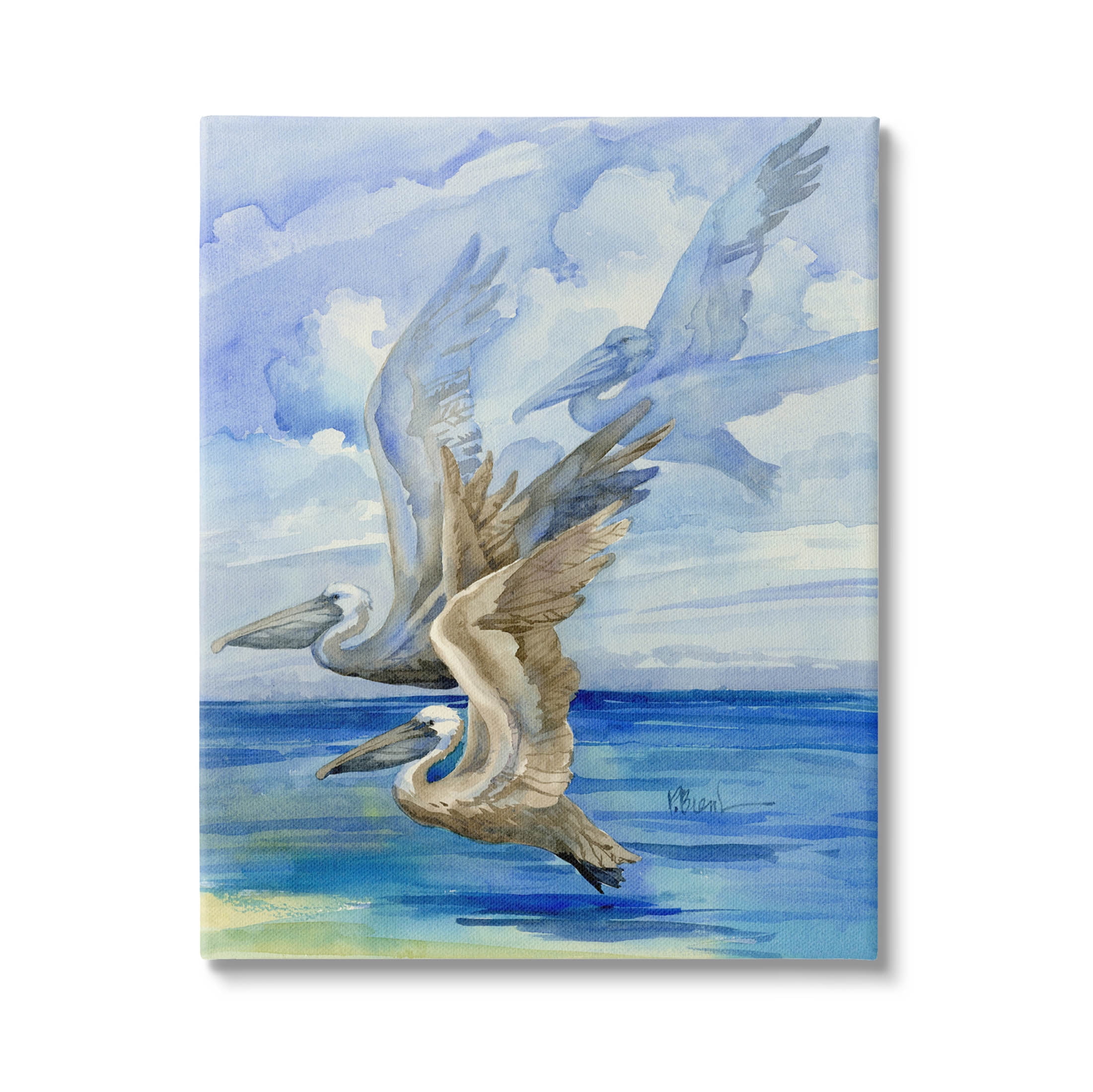 Stupell Industries Pelicans Trio Over Ocean Shore Painting Gallery Wrapped Canvas Print Wall Art, Design by Paul Brent