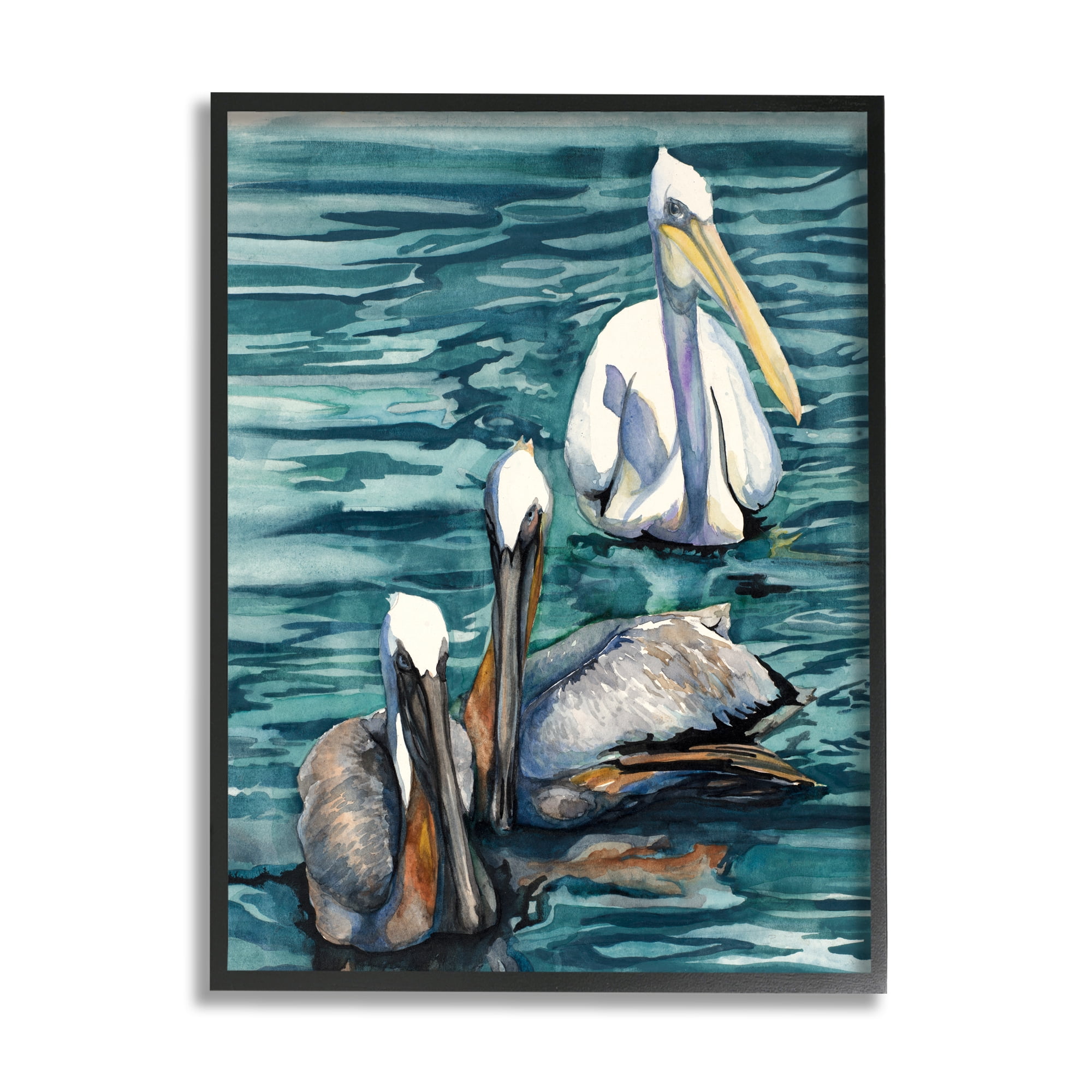 Stupell Industries Pelicans at Sea Painting Animals & Insects Painting Black Framed Art Print Wall Art, 24 x 30