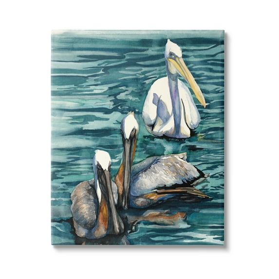 Stupell Industries Pelicans at Sea Painting Animals & Insects Painting Gallery Wrapped Canvas Print Wall Art, 16 x 20