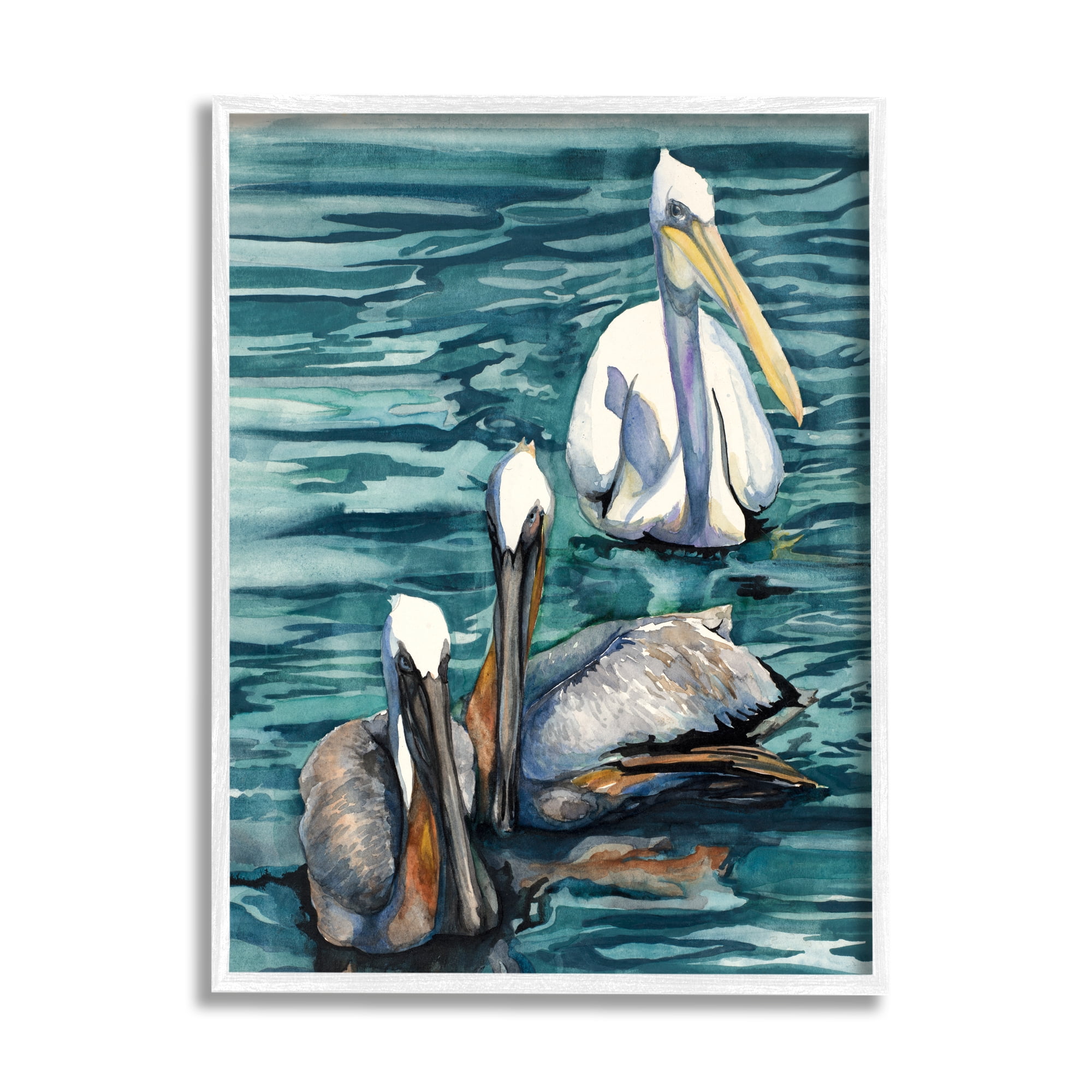 Stupell Industries Pelicans at Sea Painting Animals & Insects Painting White Framed Art Print Wall Art, 24 x 30