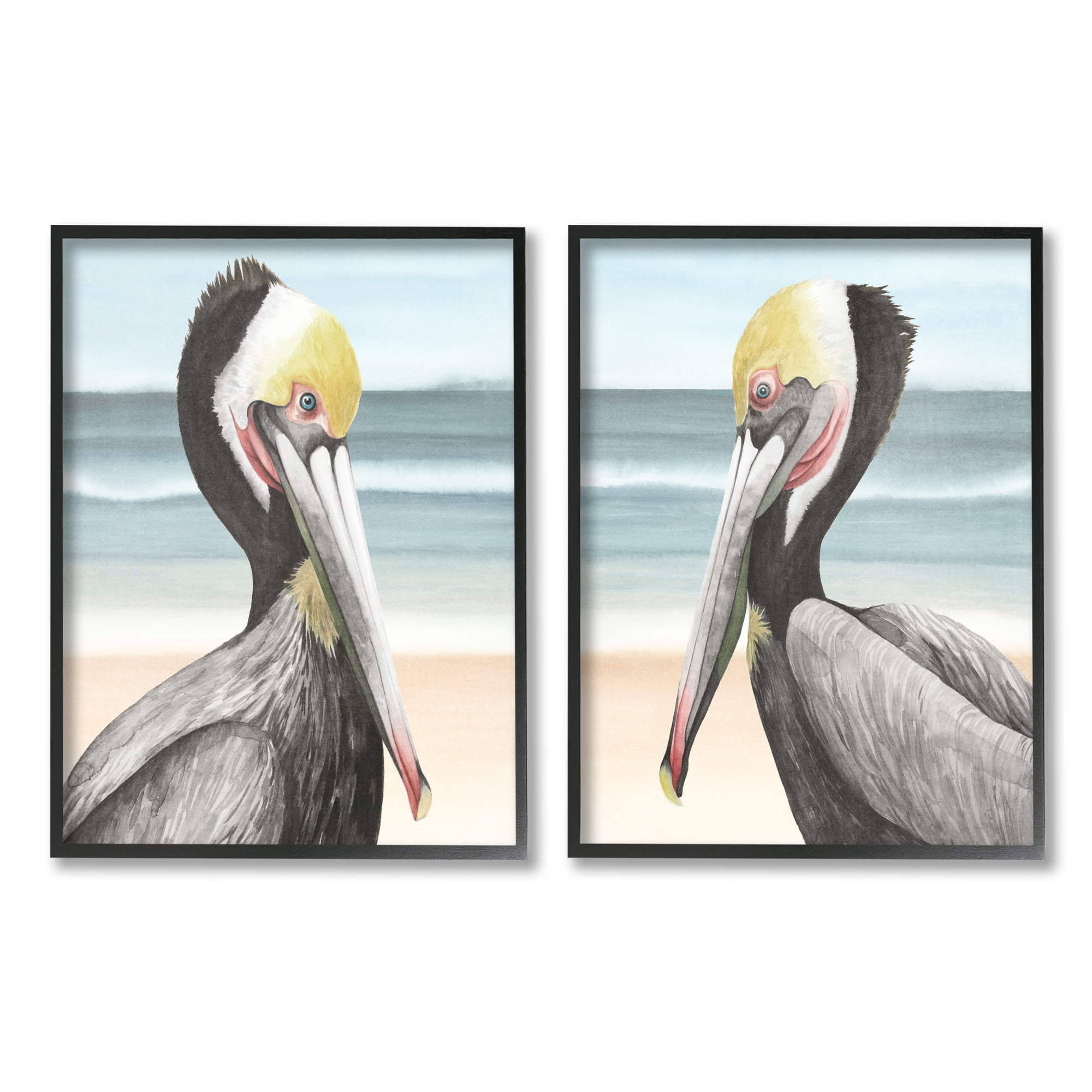 Stupell Industries Pelicans on Beach Animals & Insects Painting Black Framed Art Print Wall Art, 24 x 30