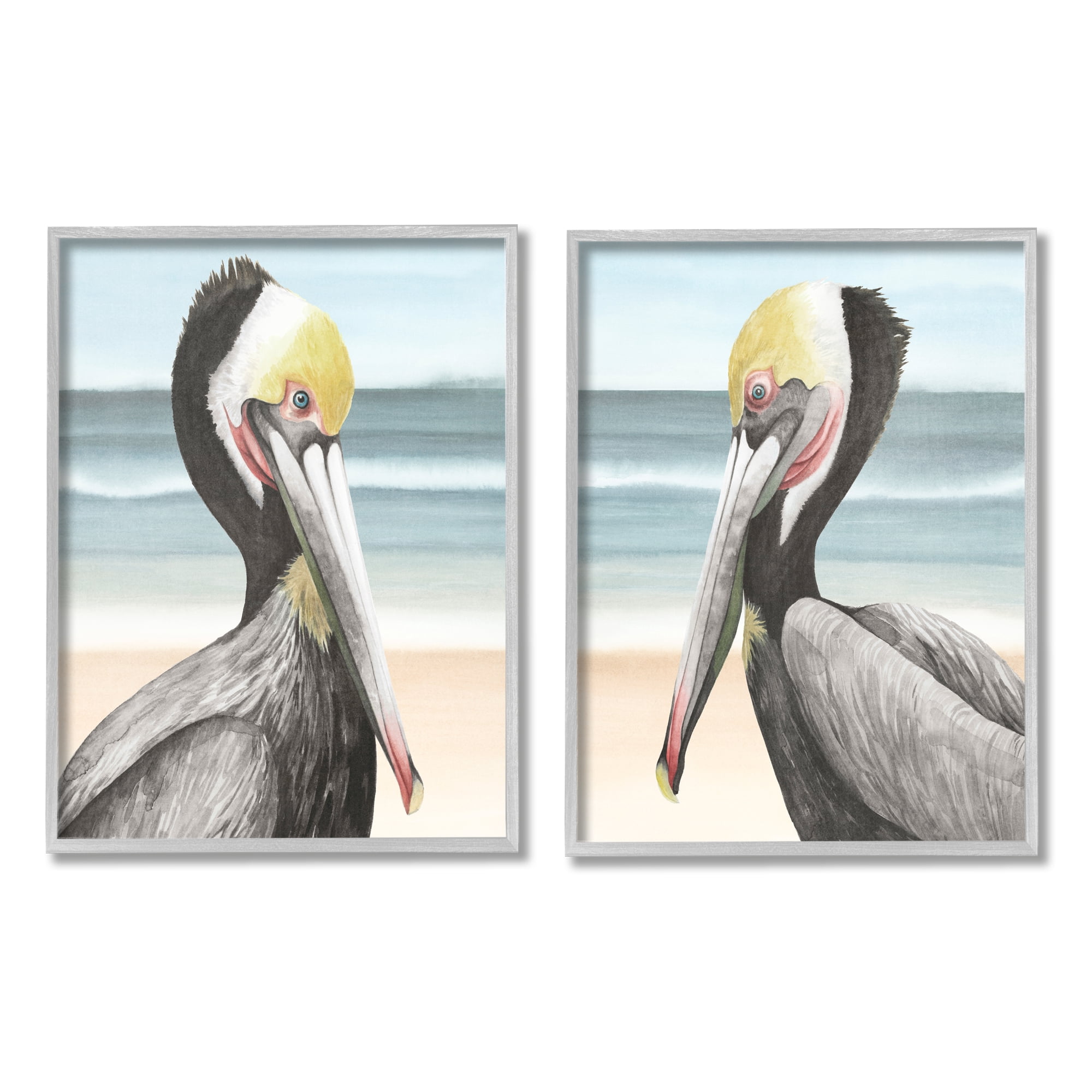 Stupell Industries Pelicans on Beach Animals & Insects Painting Gray Framed Art Print Wall Art, 24 x 30