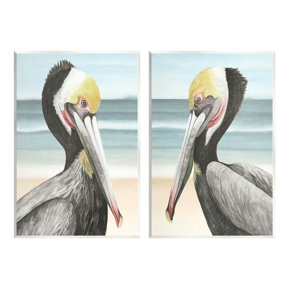 Stupell Industries Pelicans on Beach Animals & Insects Painting Unframed Art Print Wall Art, 10 x 15