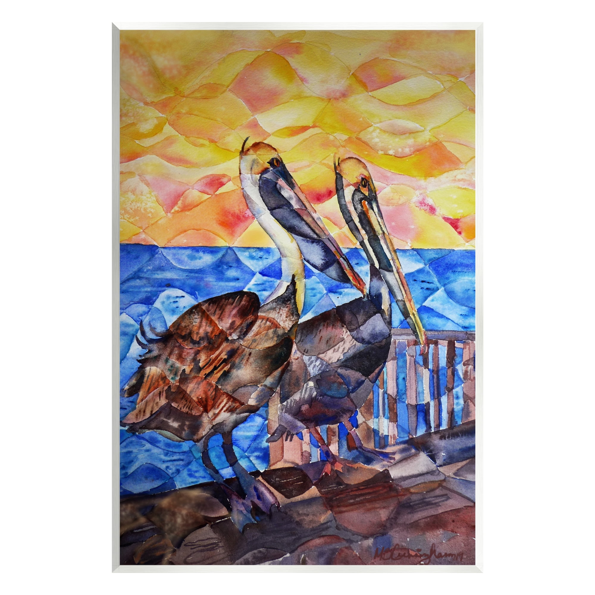 Stupell Industries Pelicans on Dock Painting Animals & Insects Painting Unframed Art Print Wall Art, 13 x 19