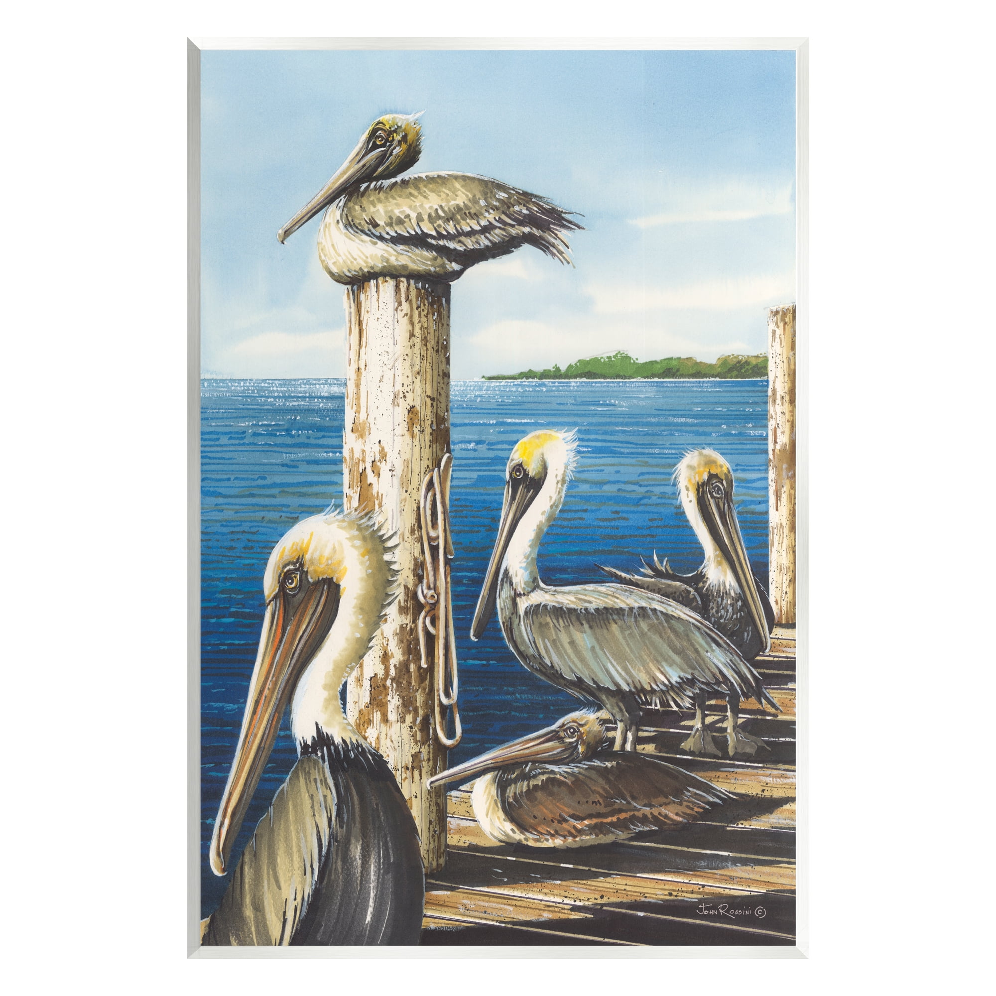 Stupell Industries Pelicans on Marine Dock Animals & Insects Painting Unframed Art Print Wall Art, 10 x 15