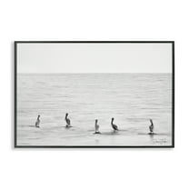 Stupell Industries Pelicans on Shore Landscape Photography Black Framed Art Print Wall Art, 18 x 12
