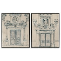 Stupell Industries Pencil Sketch Ornate Door Buildings & Architecture Drawing Black Framed Art Print Wall Art, 11 x 14, Set of 2