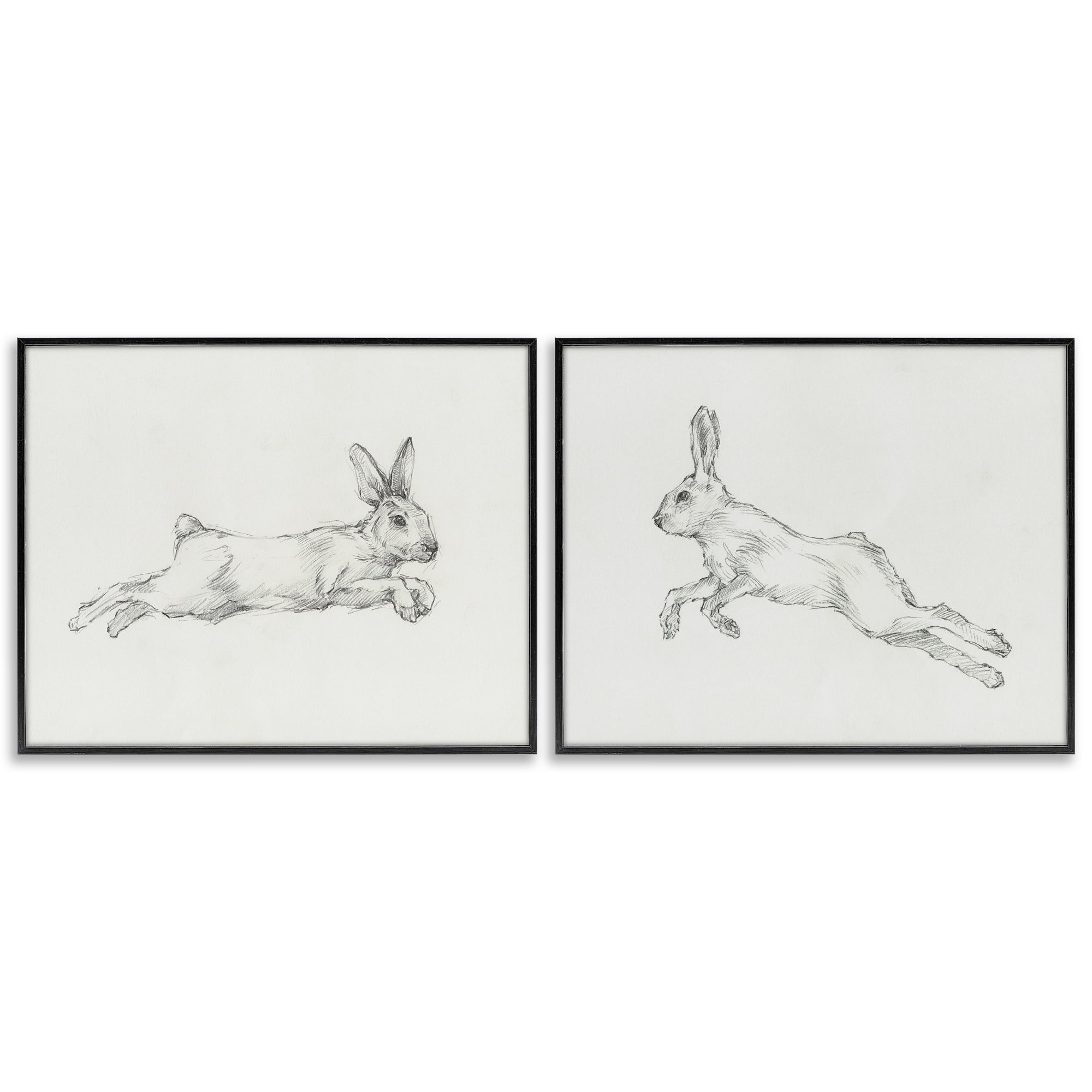 Stupell Industries Pencil Sketch Rabbit Jumping Animals Drawing Black Framed Art Print Wall Art, 20 x 16, Set of 2