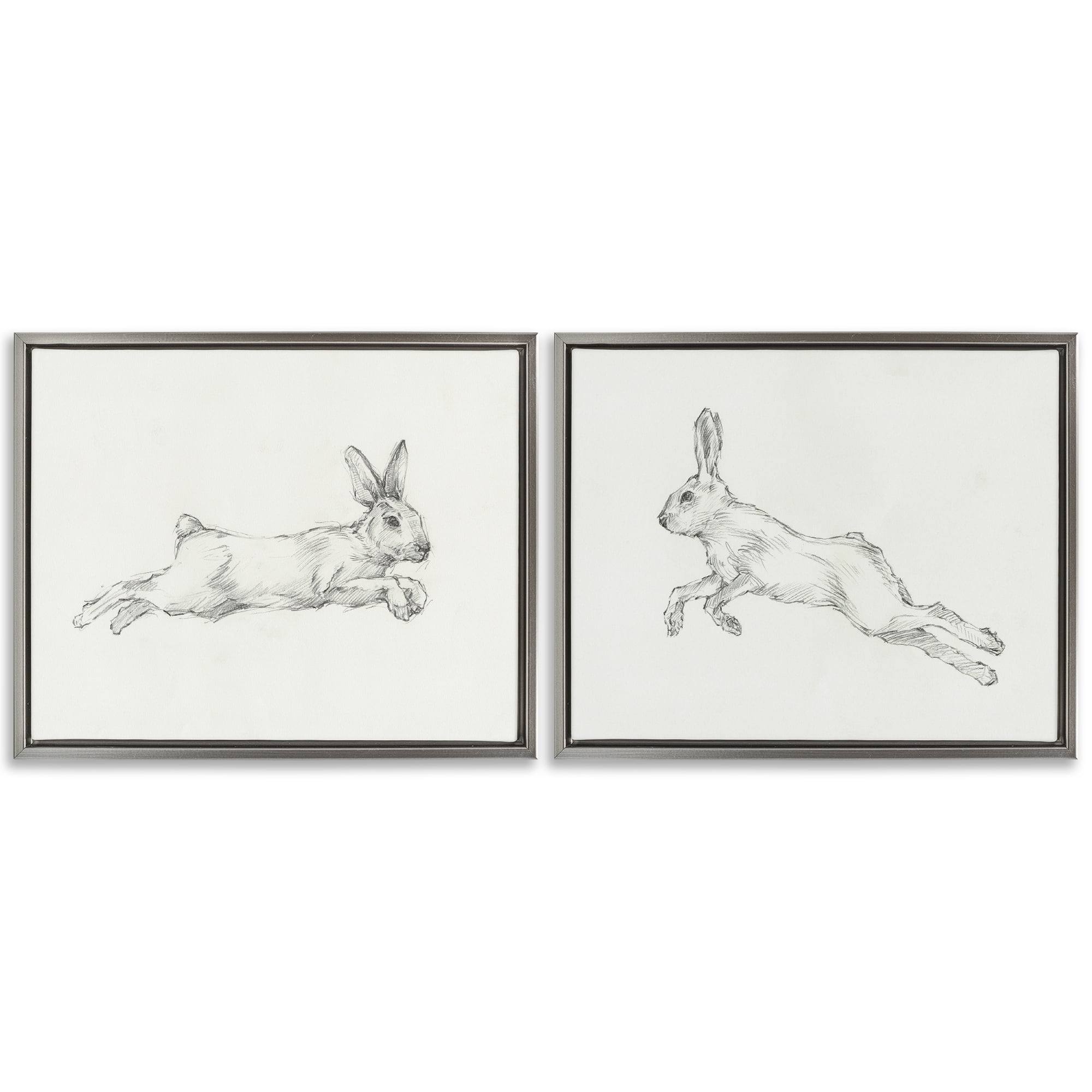 Stupell Industries Pencil Sketch Rabbit Jumping Animals Drawing Gray Floater Framed Canvas Art Print Wall Art, 31 x 25, Set of 2