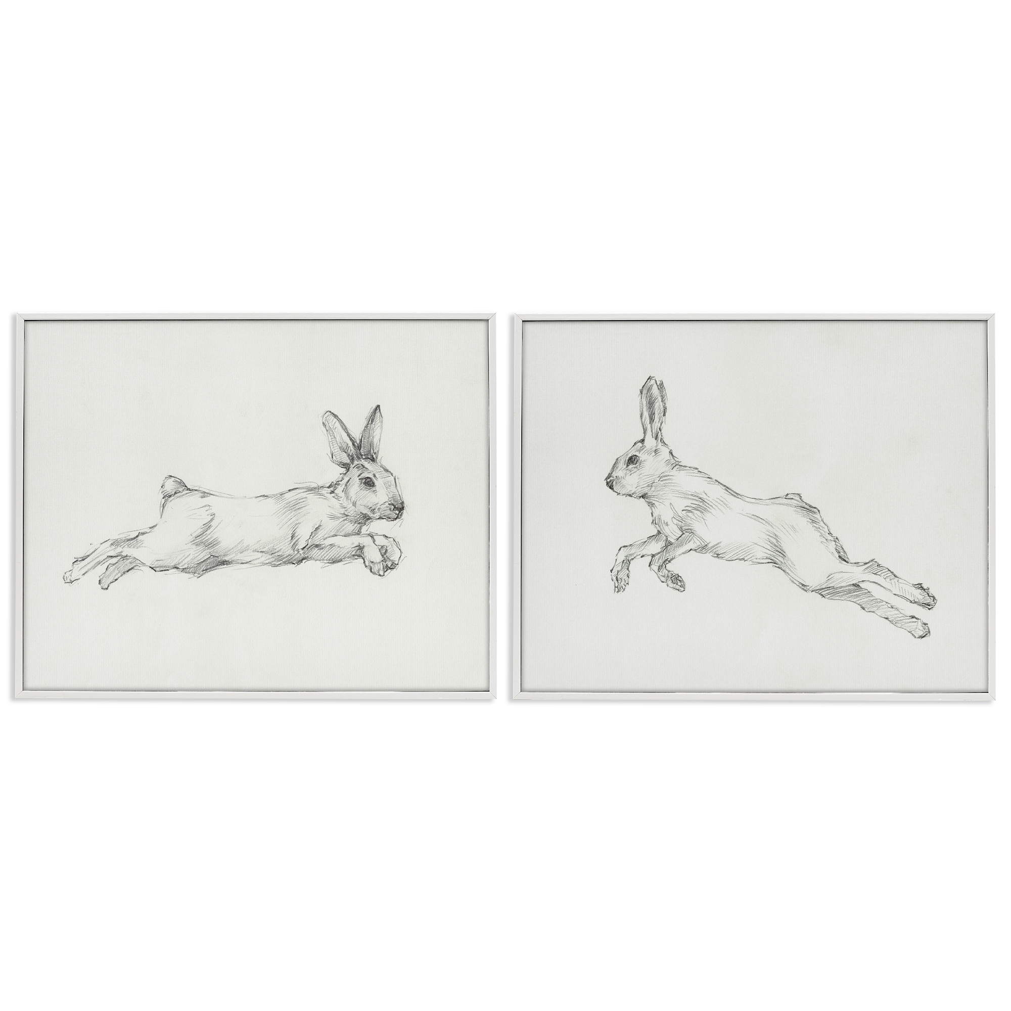 Stupell Industries Pencil Sketch Rabbit Jumping Animals Drawing White Framed Art Print Wall Art, 14 x 11, Set of 2