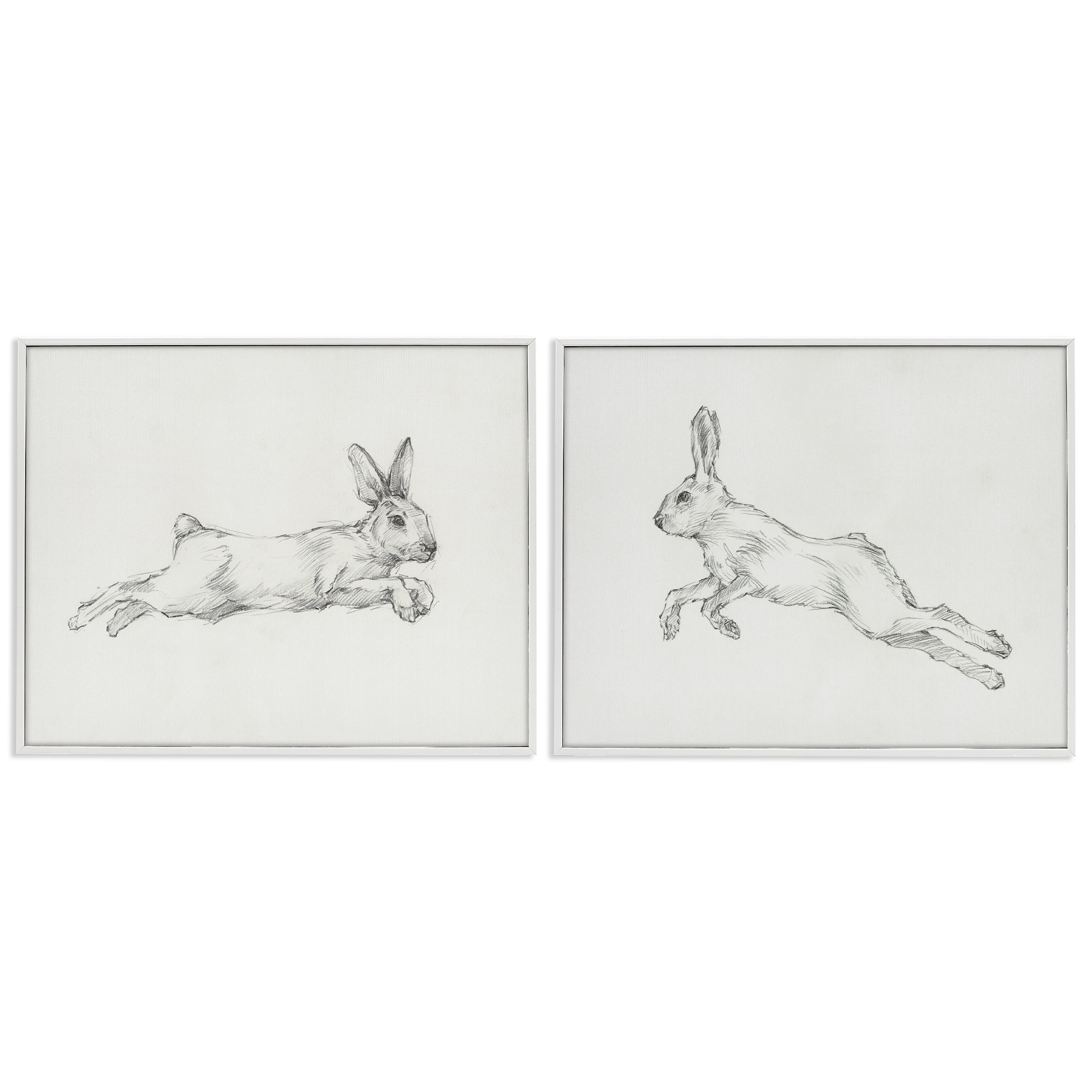 Stupell Industries Pencil Sketch Rabbit Jumping Animals Drawing White Framed Art Print Wall Art, 20 x 16, Set of 2