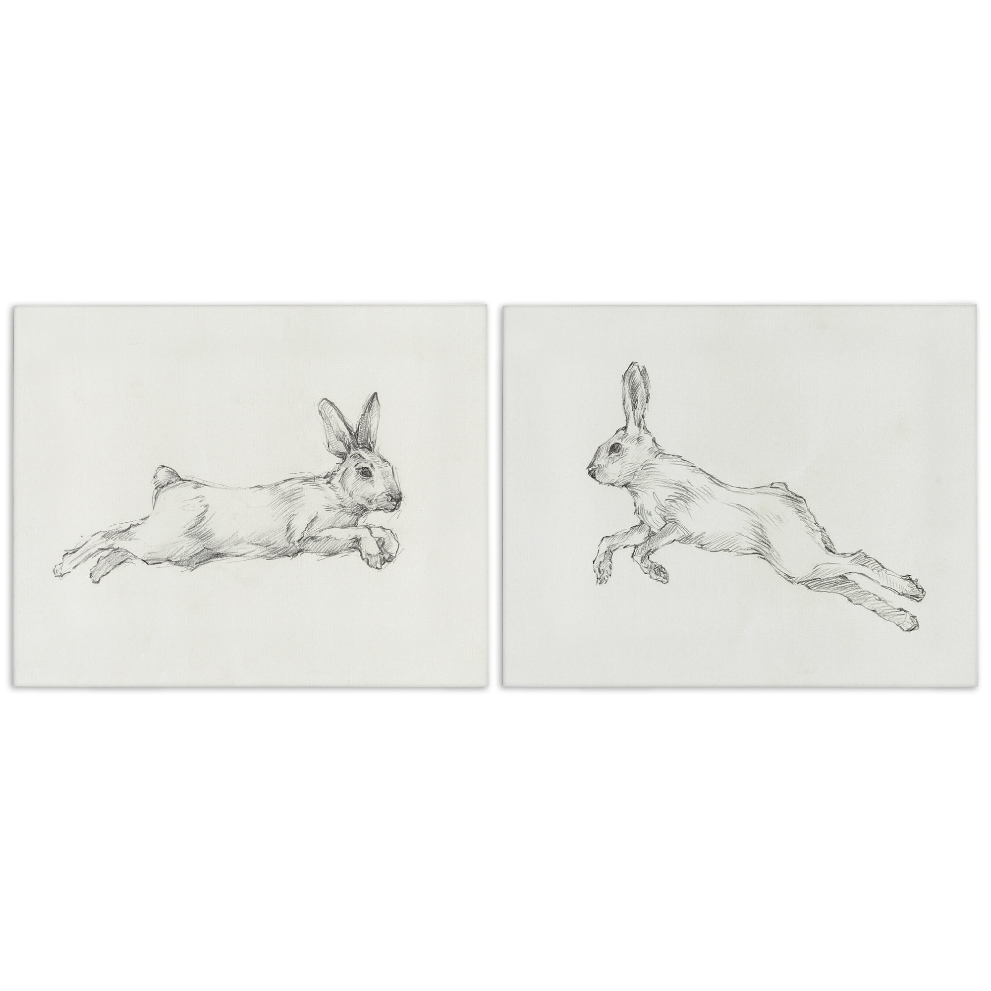 Stupell Industries Pencil Sketch Rabbit Jumping Animals Drawing Wrapped Canvas Art Print Wall Art, 30 x 24, Set of 2