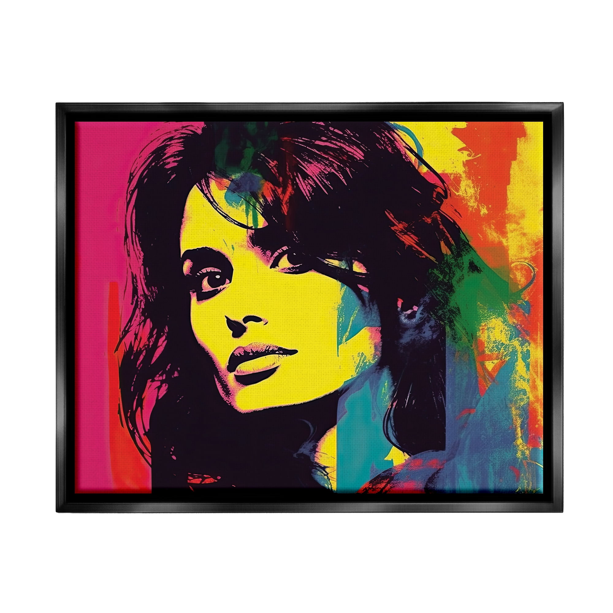 Stupell Industries Penelope Cruz Portrait Abstract Painting Black Floater Framed Art Print Wall Art, 31 x 25