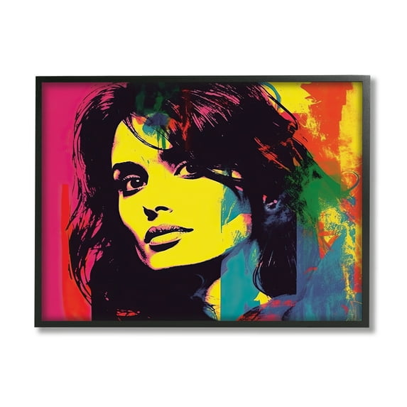 Stupell Industries Penelope Cruz Portrait Abstract Painting Black Framed Art Print Wall Art, 14 x 11
