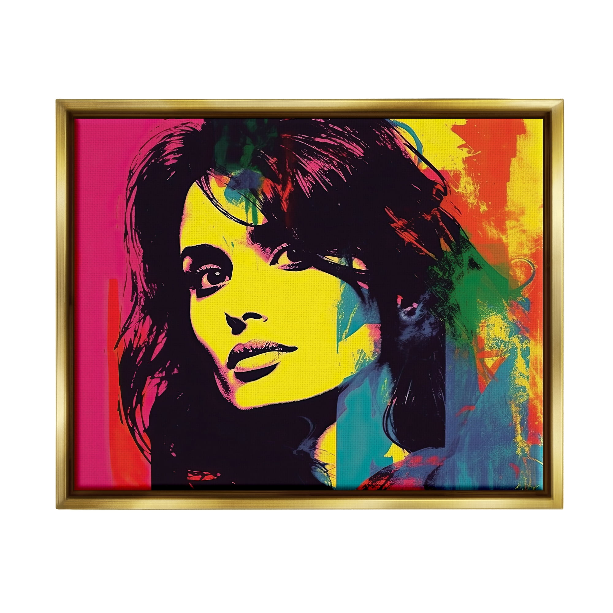 Stupell Industries Penelope Cruz Portrait Abstract Painting Gold Floater Framed Art Print Wall Art, 31 x 25