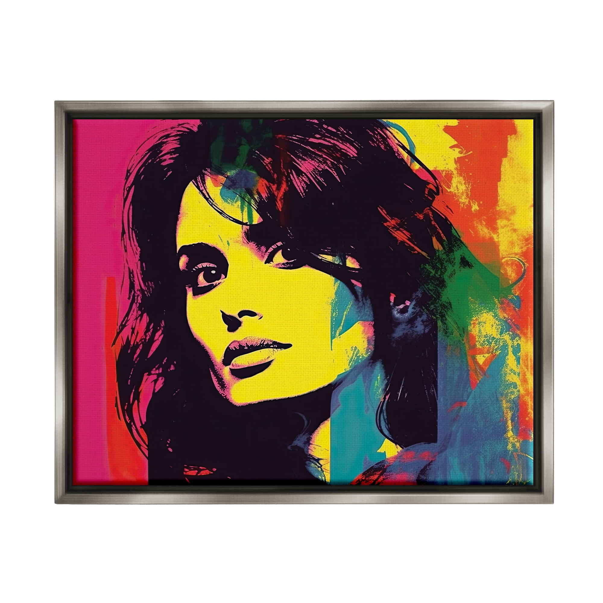 Stupell Industries Penelope Cruz Portrait Abstract Painting Gray Floater Framed Art Print Wall Art, 31 x 25