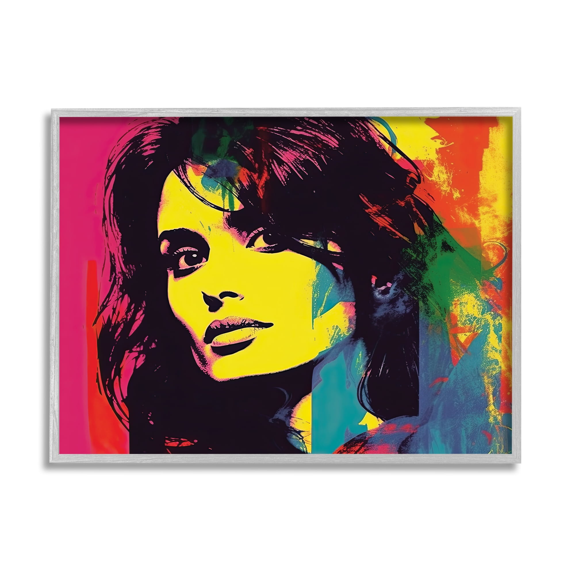 Stupell Industries Penelope Cruz Portrait Abstract Painting Gray Framed Art Print Wall Art, 30 x 24