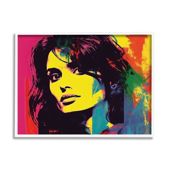 Stupell Industries Penelope Cruz Portrait Abstract Painting White Framed Art Print Wall Art, 30 x 24