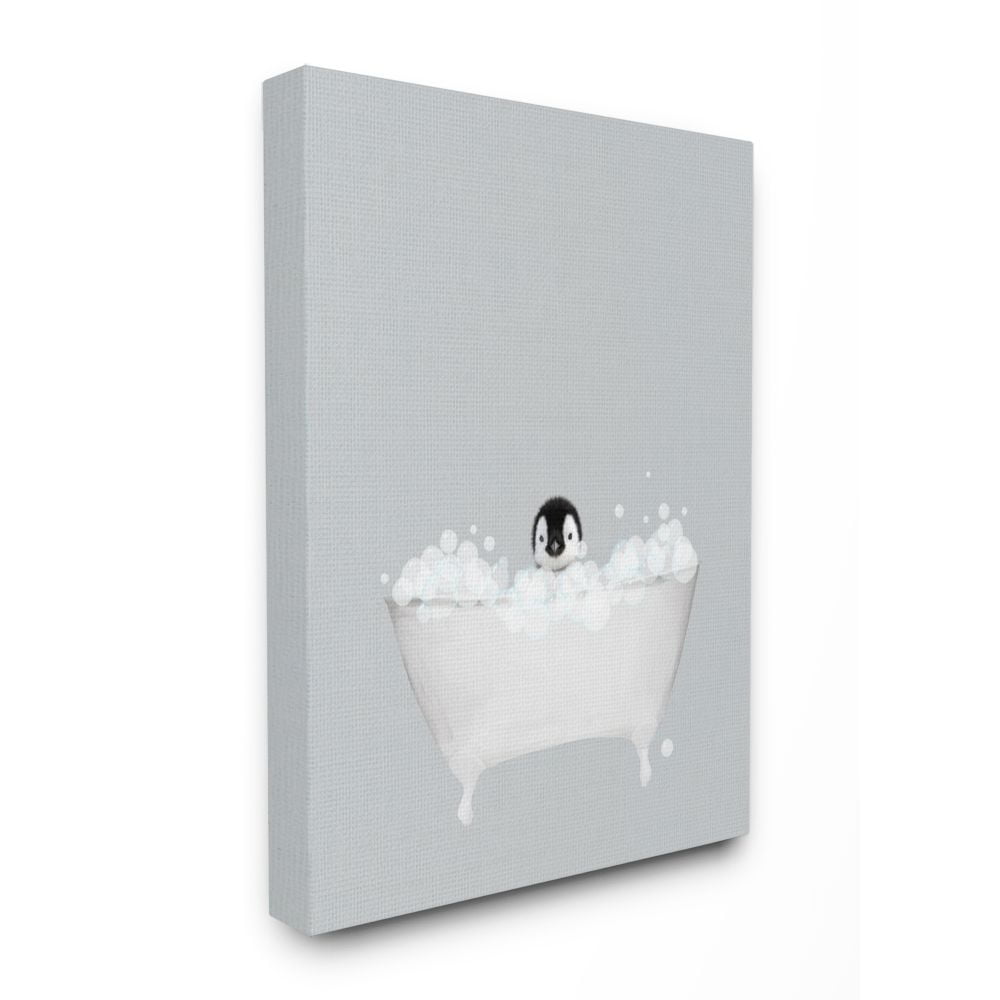 Stupell Industries Penguin Blue Bath Cute Animal Design Canvas Wall Art by Leah Straatsma