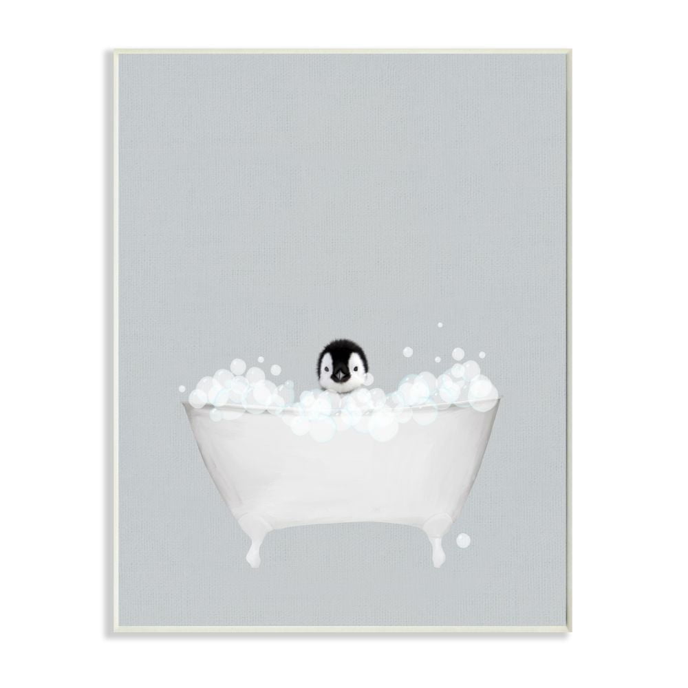 Stupell Industries Penguin Blue Bath Cute Animal Design Graphic Art Unframed Art Print Wall Art, 10x15, by Leah Straatsma