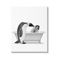 Stupell Industries Penguin & Chick Bathroom Tub Animals & Insects Painting Gallery Wrapped Canvas Print Wall Art