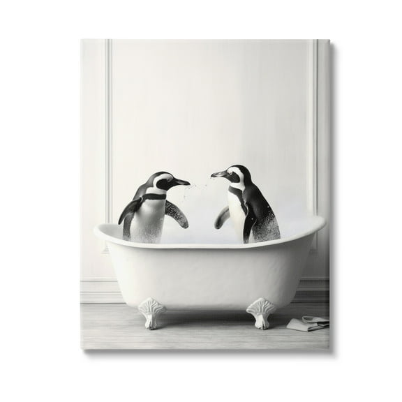 Stupell Industries Penguin Duo in Bath Animals & Insects Painting Gallery Wrapped Canvas Art Print Wall Art, 16 x 20