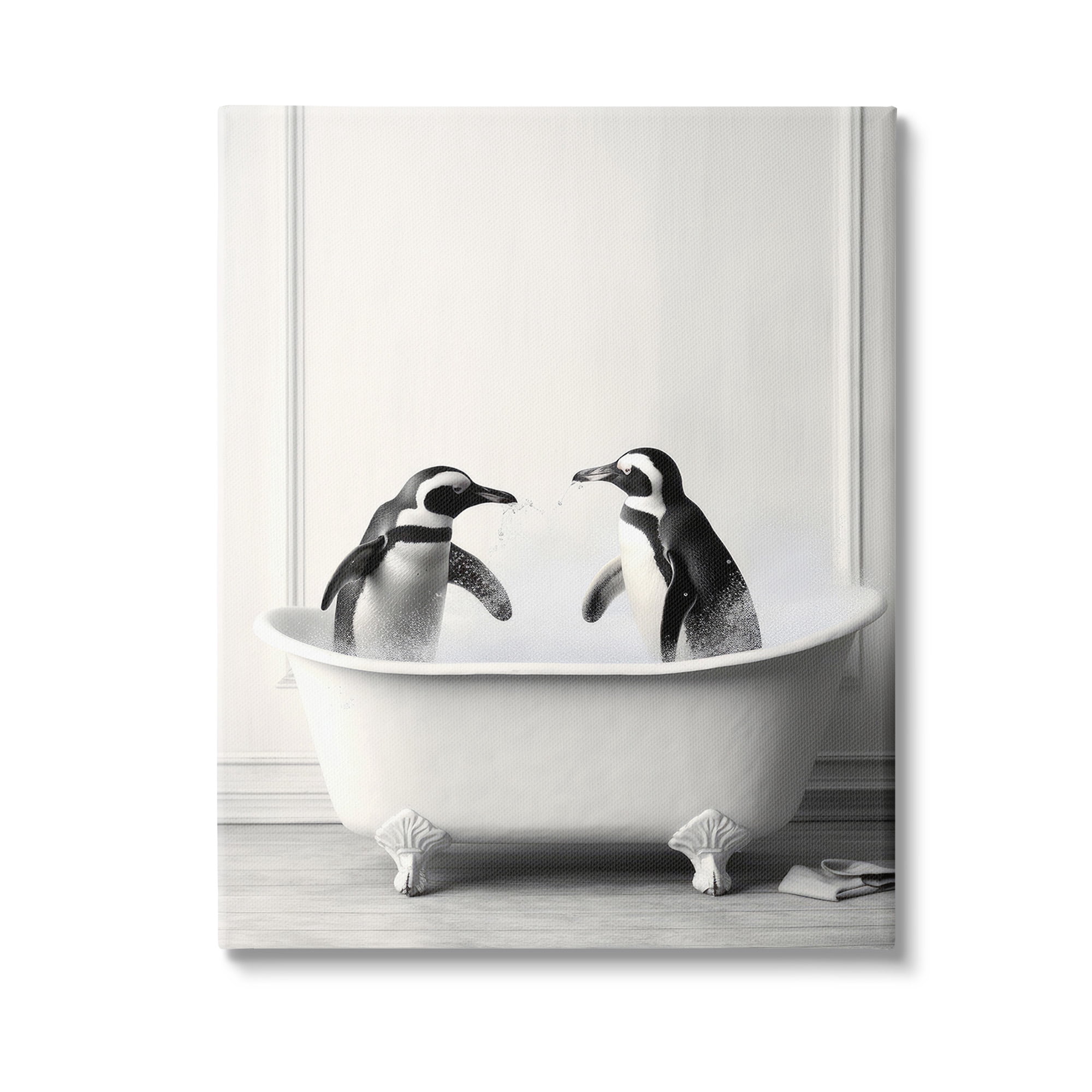 Stupell Industries Penguin Duo in Bath Animals & Insects Painting Gallery Wrapped Canvas Art Print Wall Art, 24 x 30